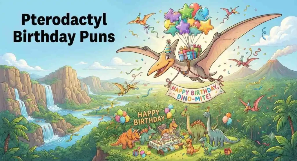 Flying pterodactyl birthday celebration