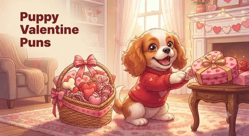 Cute puppy Valentine celebration scene
