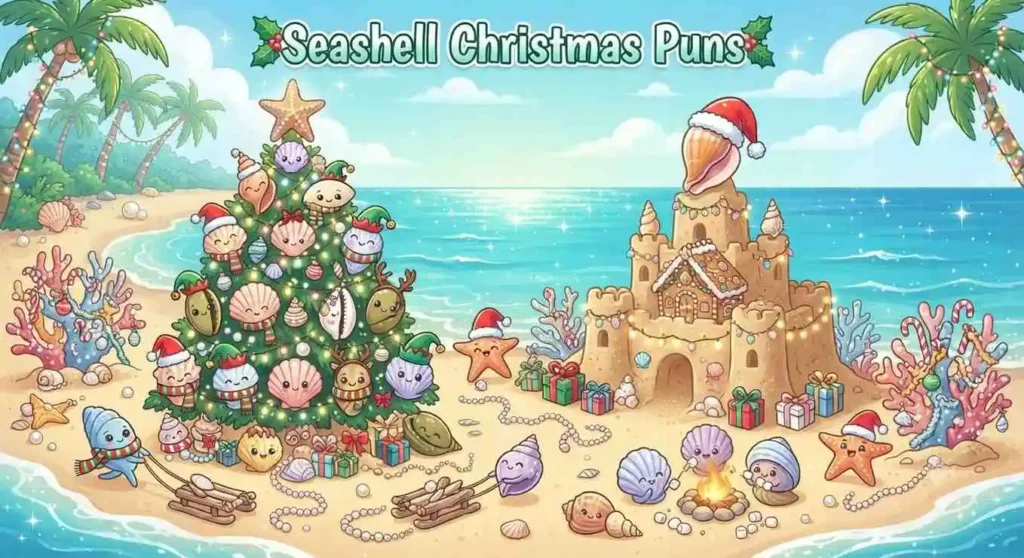 Festive decorated Christmas seashells