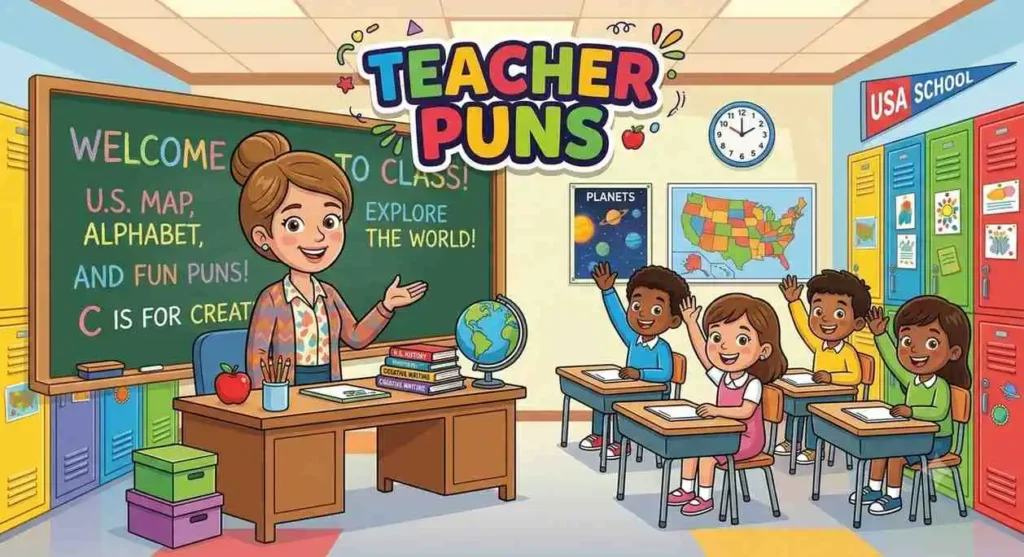 Friendly teacher in classroom