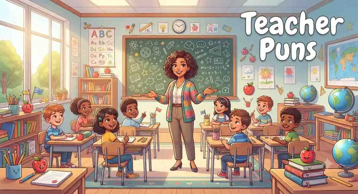 Smiling teacher in classroom