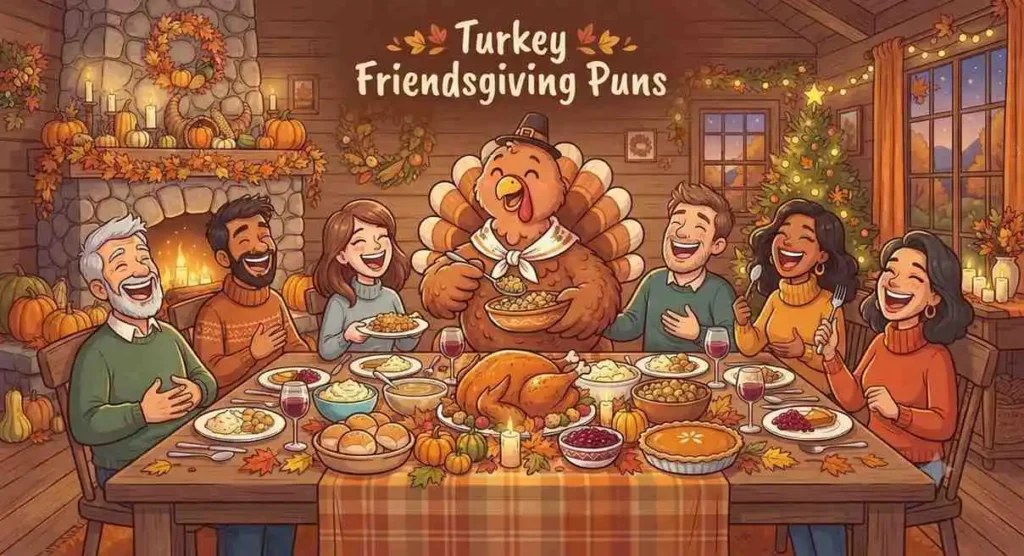 Funny turkey sharing dinner