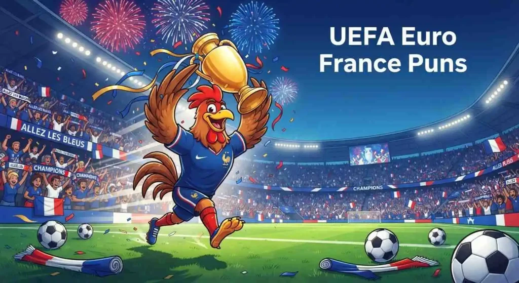 France mascot celebrating Euro victory
