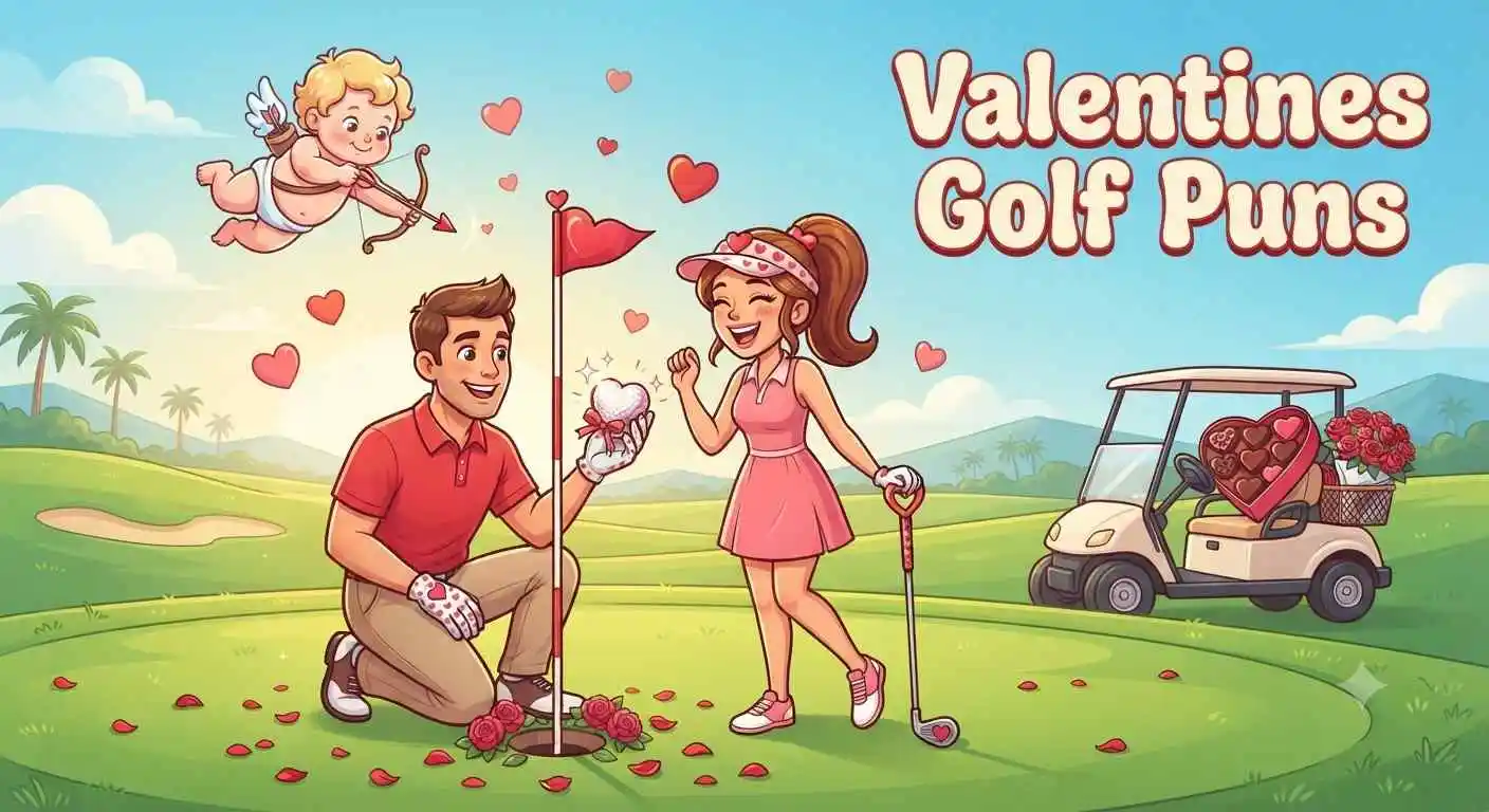 Cute golfing couple celebrating Valentine's