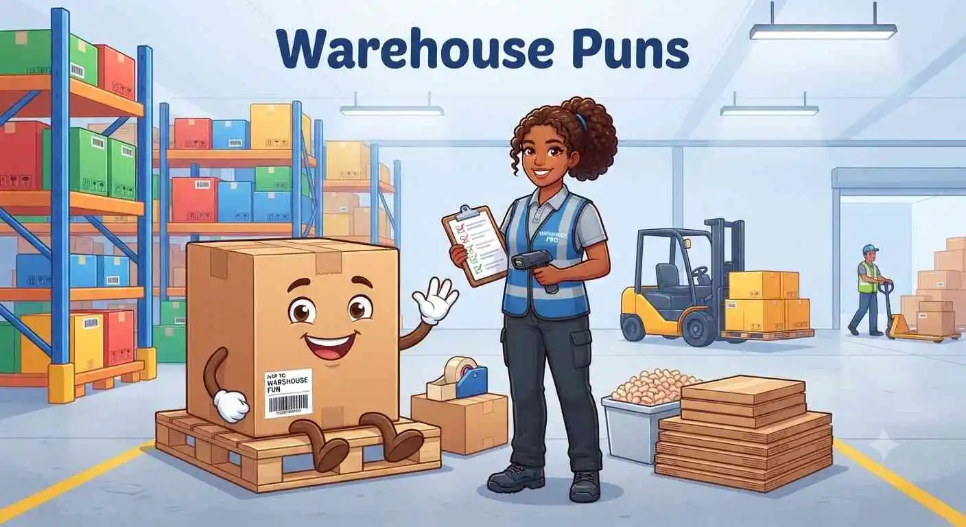Funny warehouse worker smiling