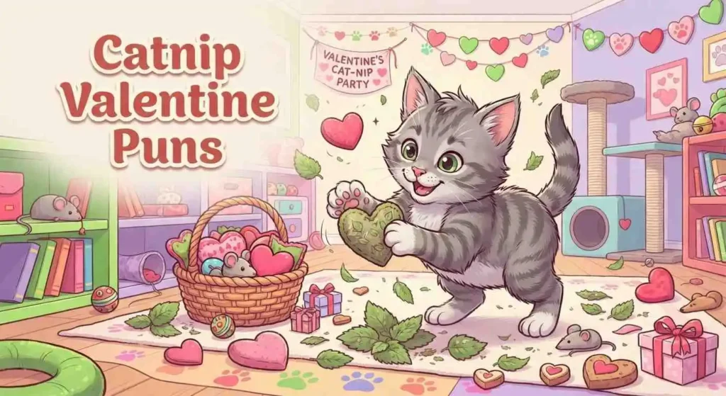 Playful catnip Valentine celebration