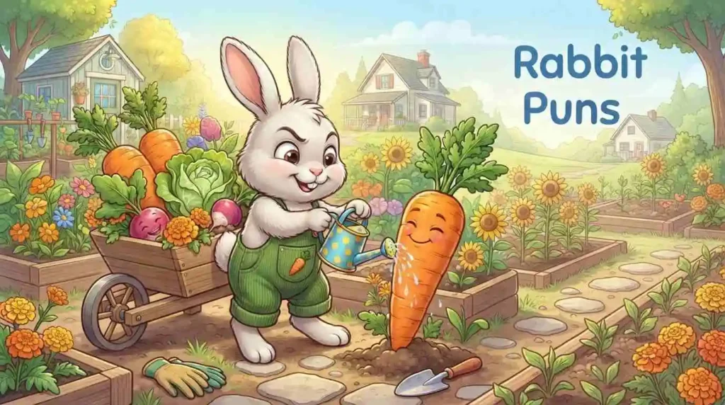 Cute rabbit enjoying funny puns