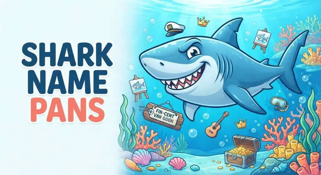 Playful shark choosing funny names