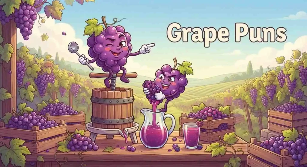 Funny grapes making juice