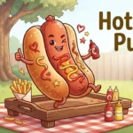 Funny hot dog with condiments