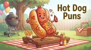 Funny hot dog with condiments