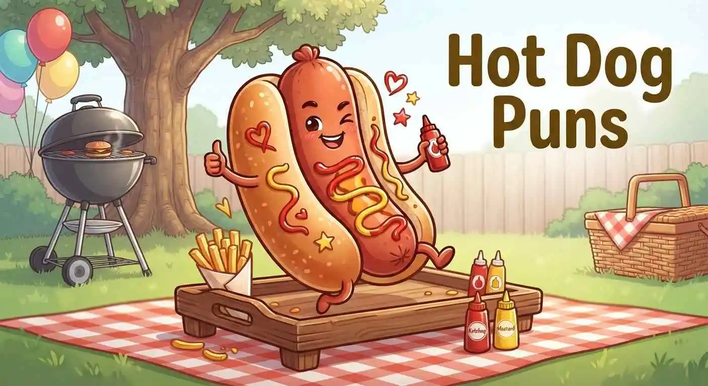 Funny hot dog with condiments