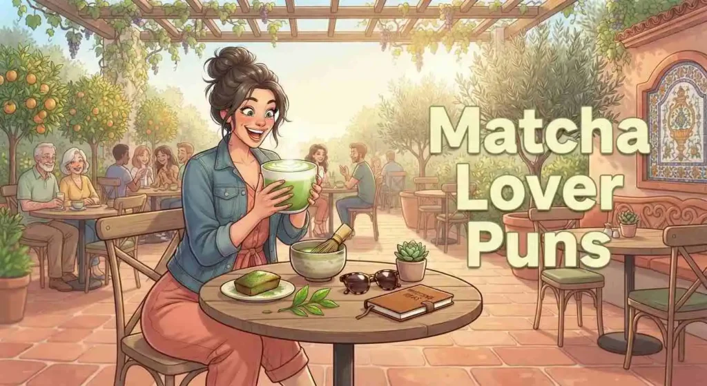 Happy matcha lover enjoying green tea