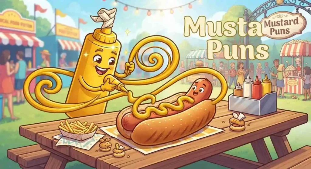 Funny mustard hot dog