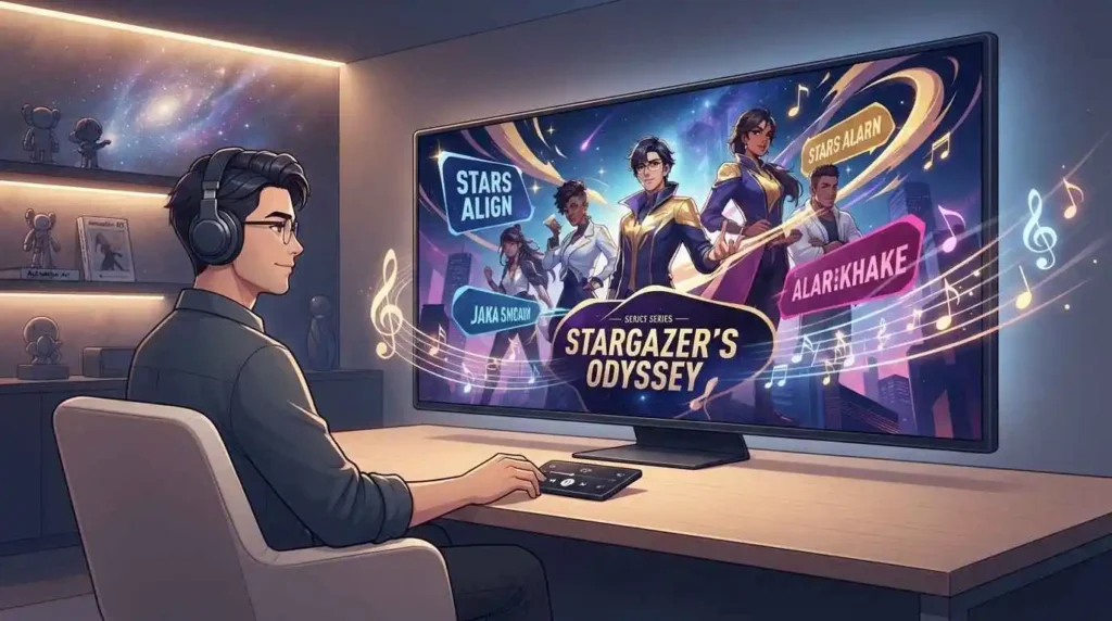 Adult watching an anime opening sequence