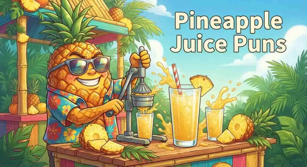 Funny pineapple drinking juice