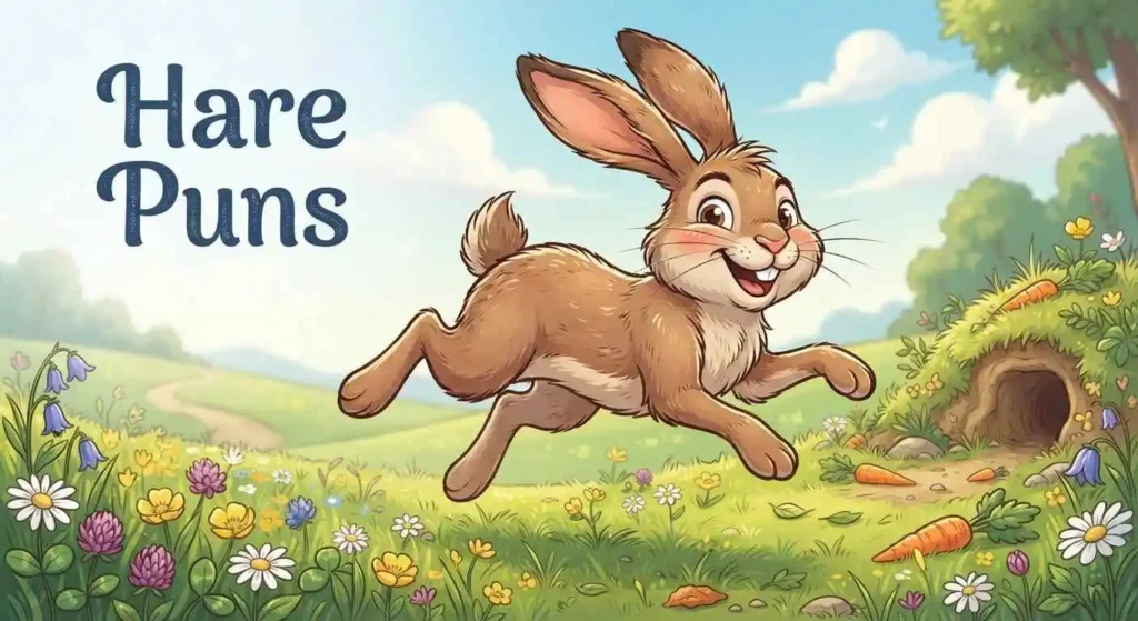 Funny hare hopping through meadow