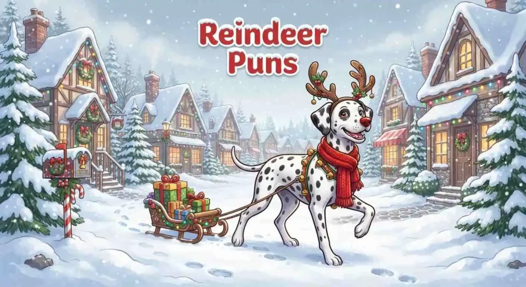 Dog dressed as Christmas reindeer