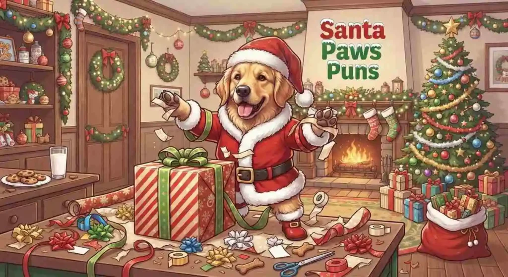 Funny dog dressed as Santa