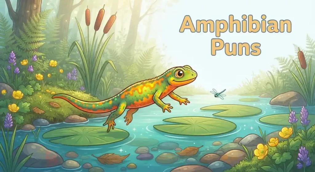 Funny newt exploring a pond