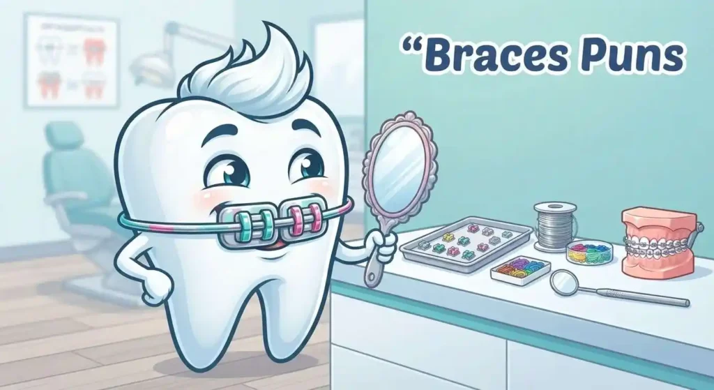 Funny tooth wearing braces