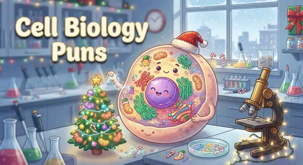 Festive cells celebrating Christmas in laboratory