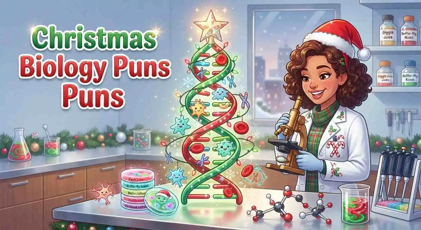 Christmas biology puns with DNA tree