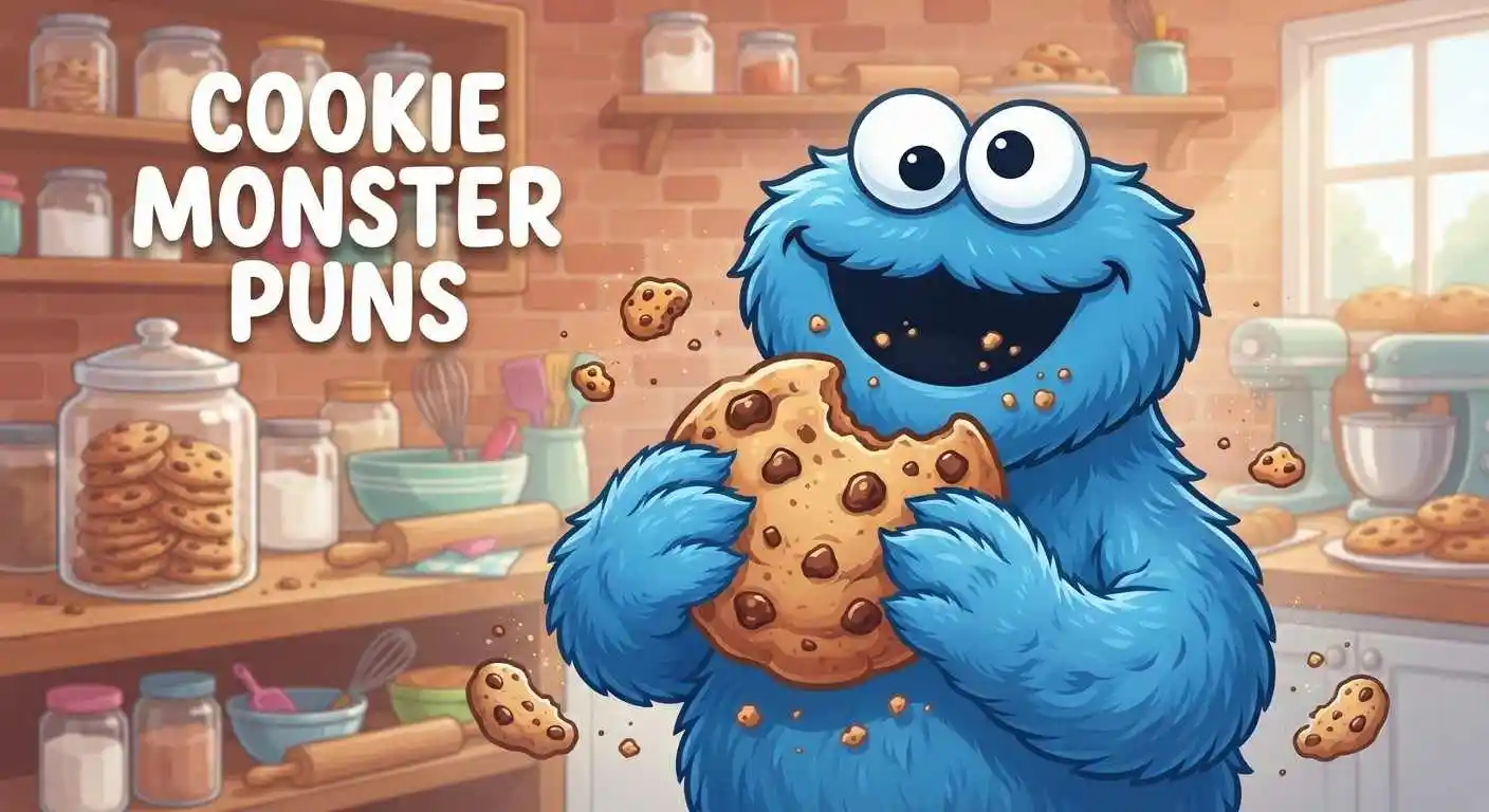 Funny Cookie Monster with cookies