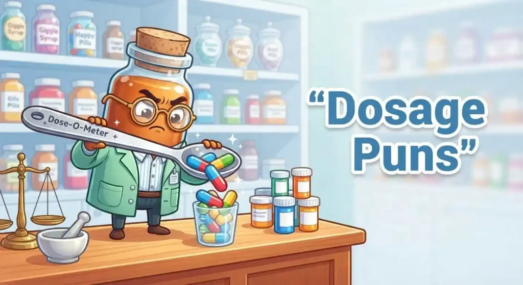 Funny pharmacist measuring dosage