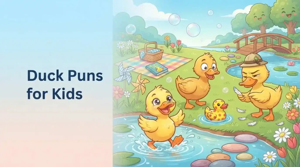 Cute ducks playing with children