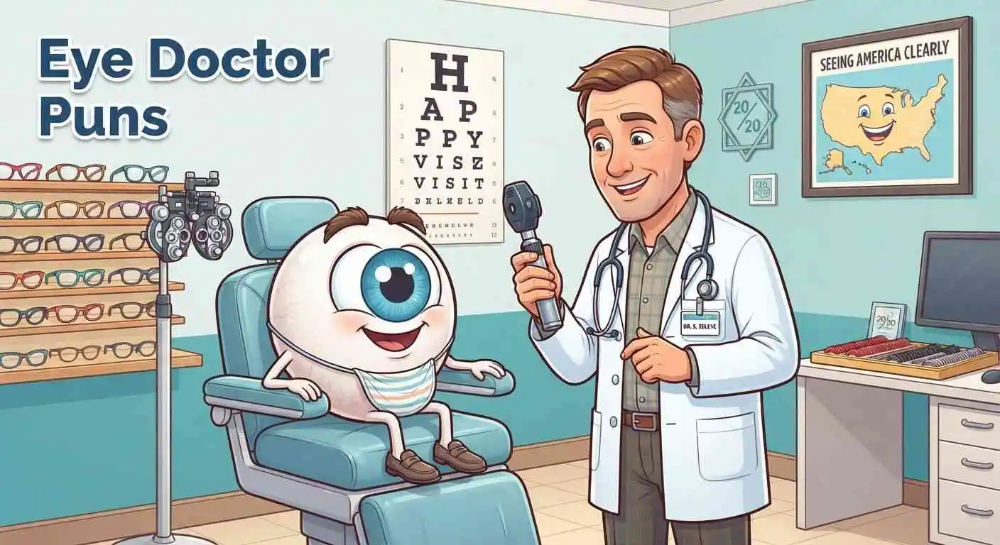 Funny eye doctor examining patient