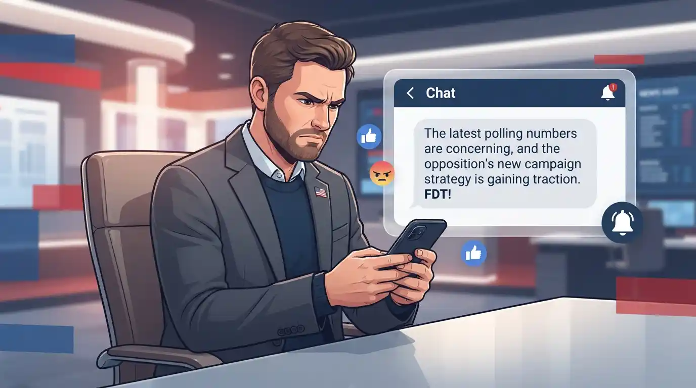Adult reading FDT in a political text message