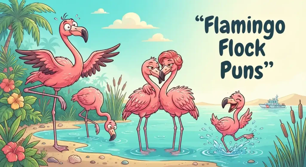 Flamingo flock posing together