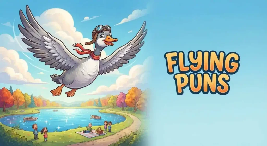 Goose flying above city