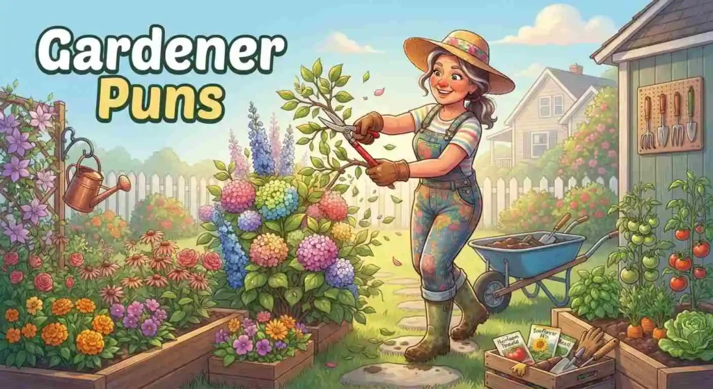 Cheerful gardener tending colorful plants