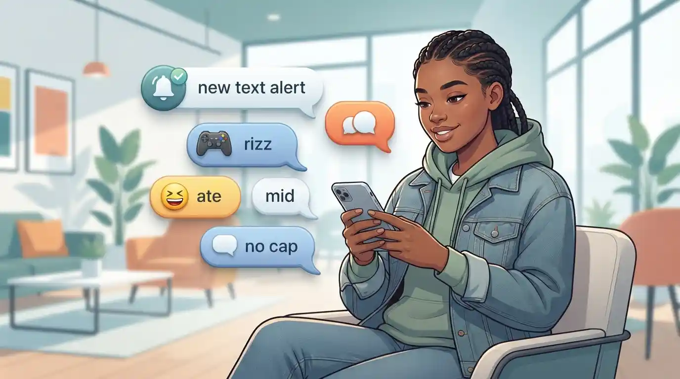 Adult reading Gen-Z slang messages
