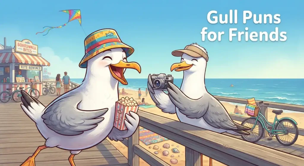 Two gull friends sharing beach fun