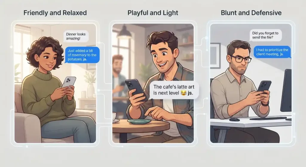 Different tones of JS in texting