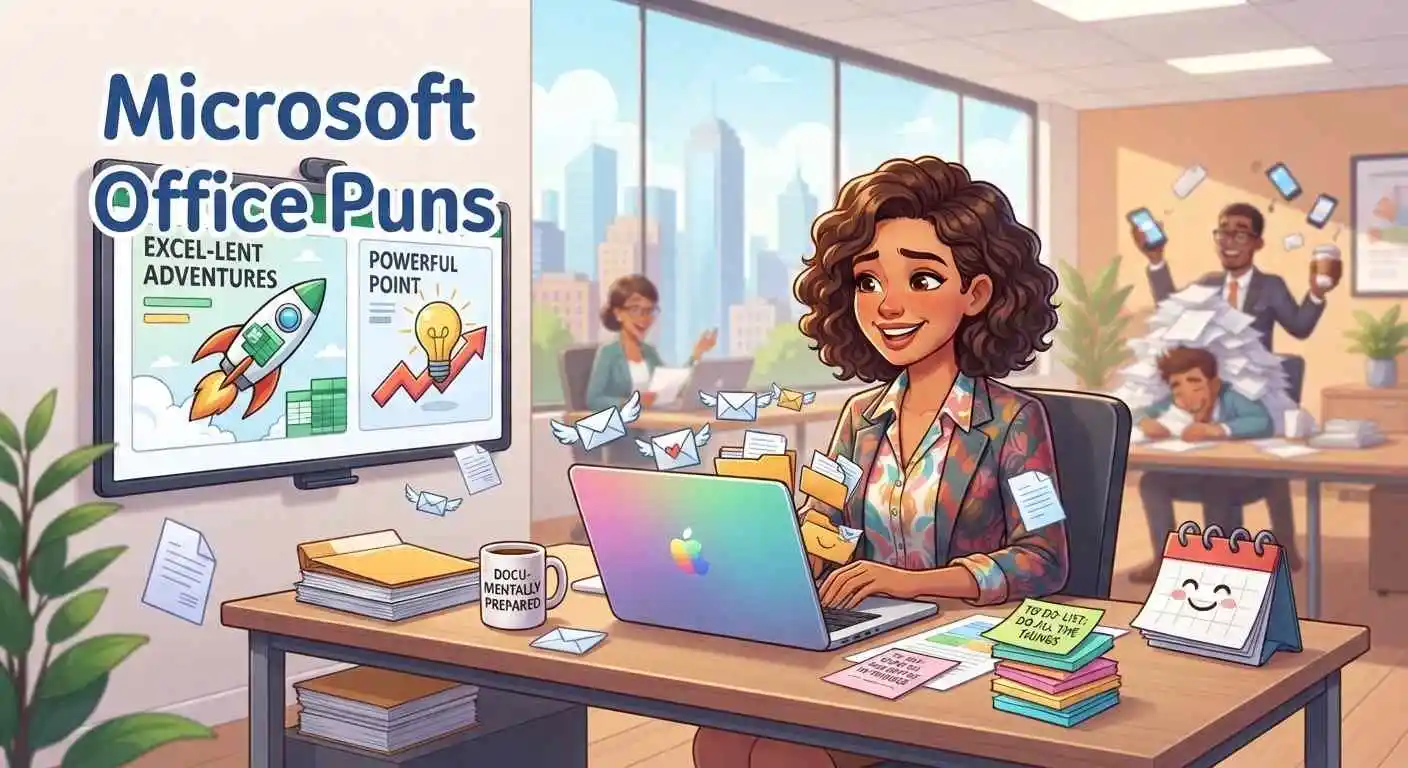 Funny Microsoft Office cartoon with workplace