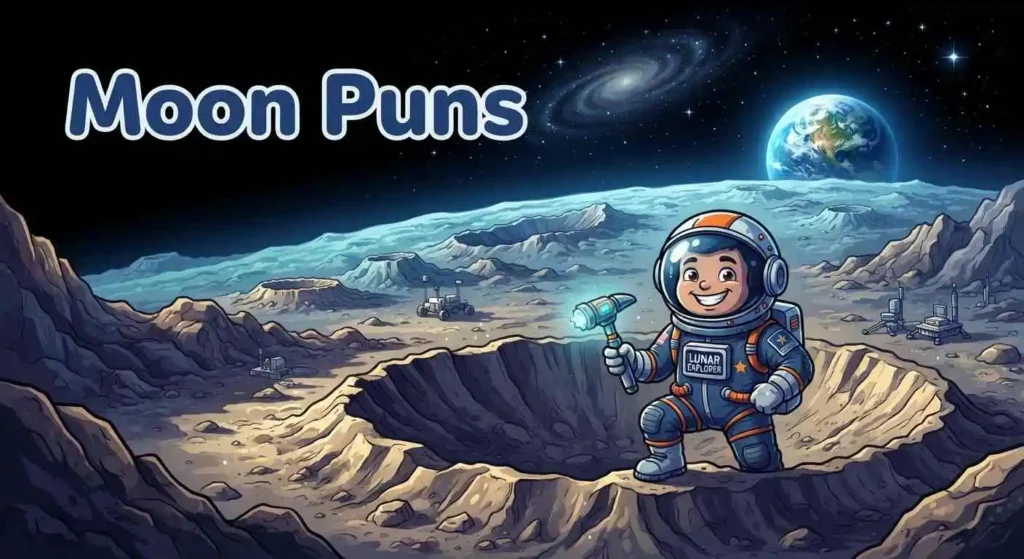 Funny astronaut exploring moon surface