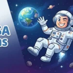 astronaut exploring colorful NASA space
