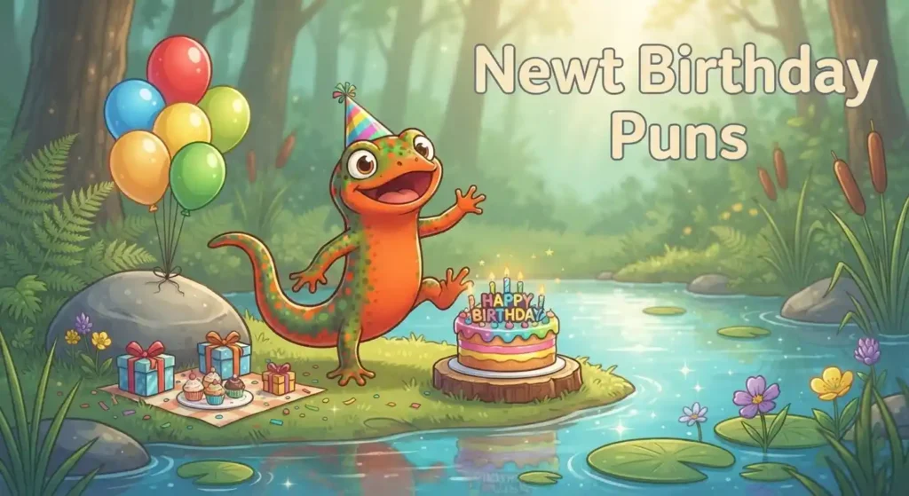 Newt celebrating birthday with cake