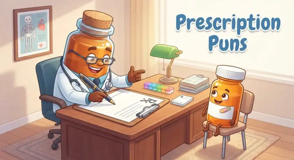 Funny doctor writing prescription

