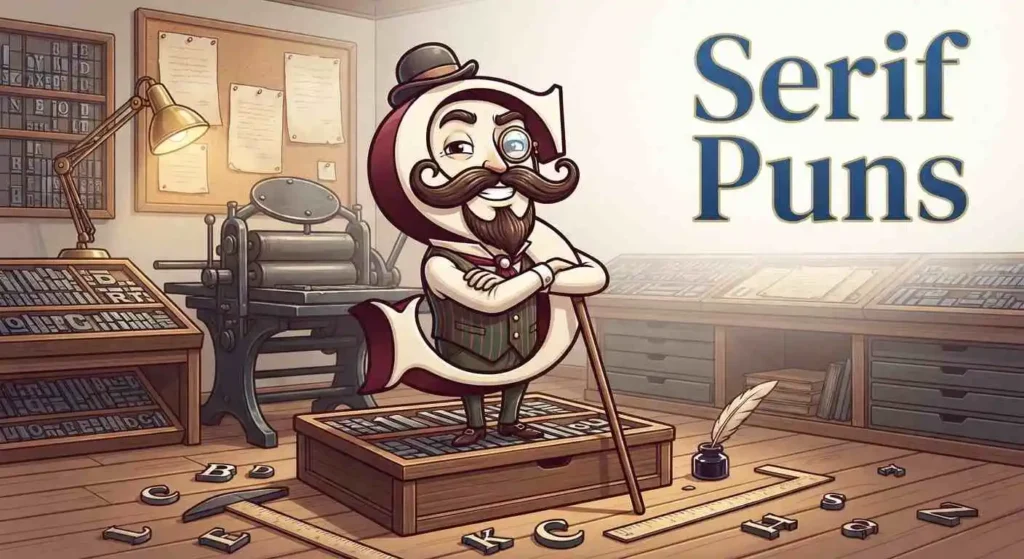Funny serif letters in elegant typography studio