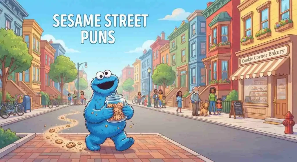 Blue monster on colorful street